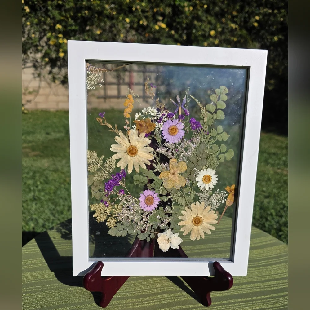 Pressed Wildflower Art in White Floating Frame - Picture 1 of 4